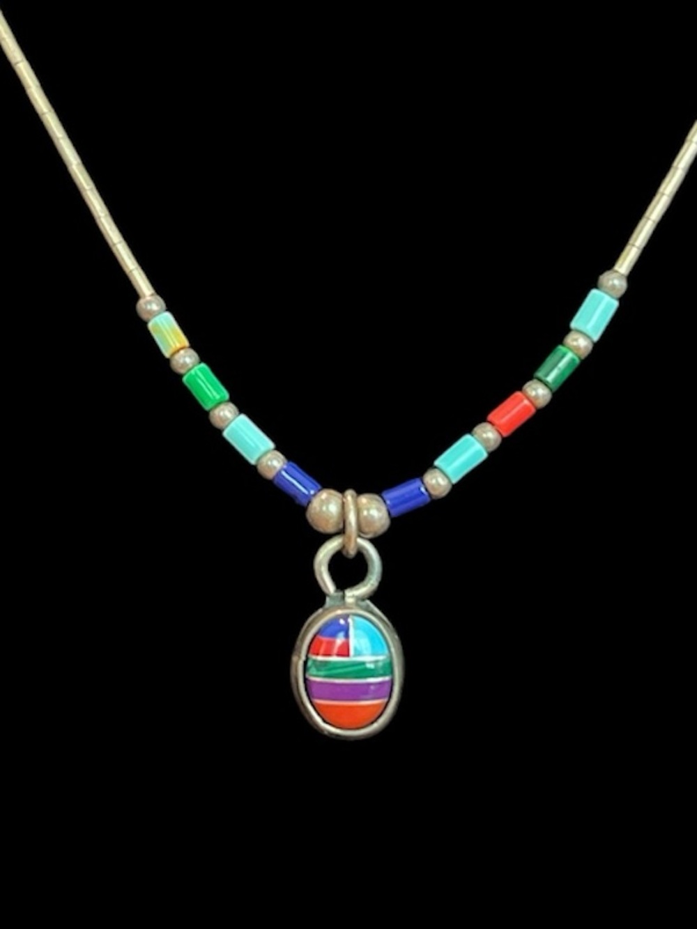 Signed Ella Peter Navajo Sterling Silver Multi-Stone Necklace